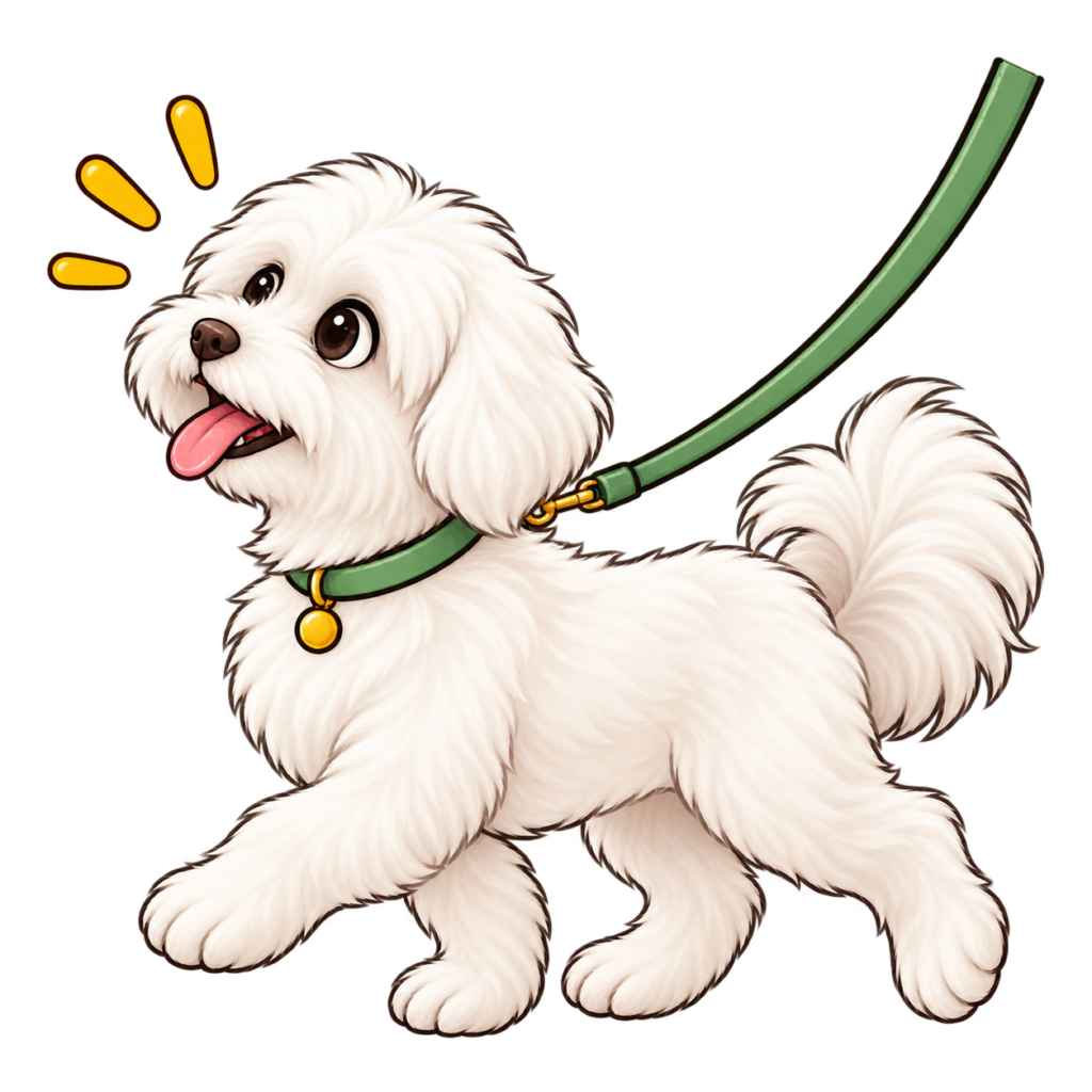 petit chien blanc en promenade
